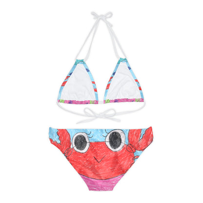 Conjunto de bikini con tiras Sea Lovers y estampado de cangrejo de langosta (AOP)