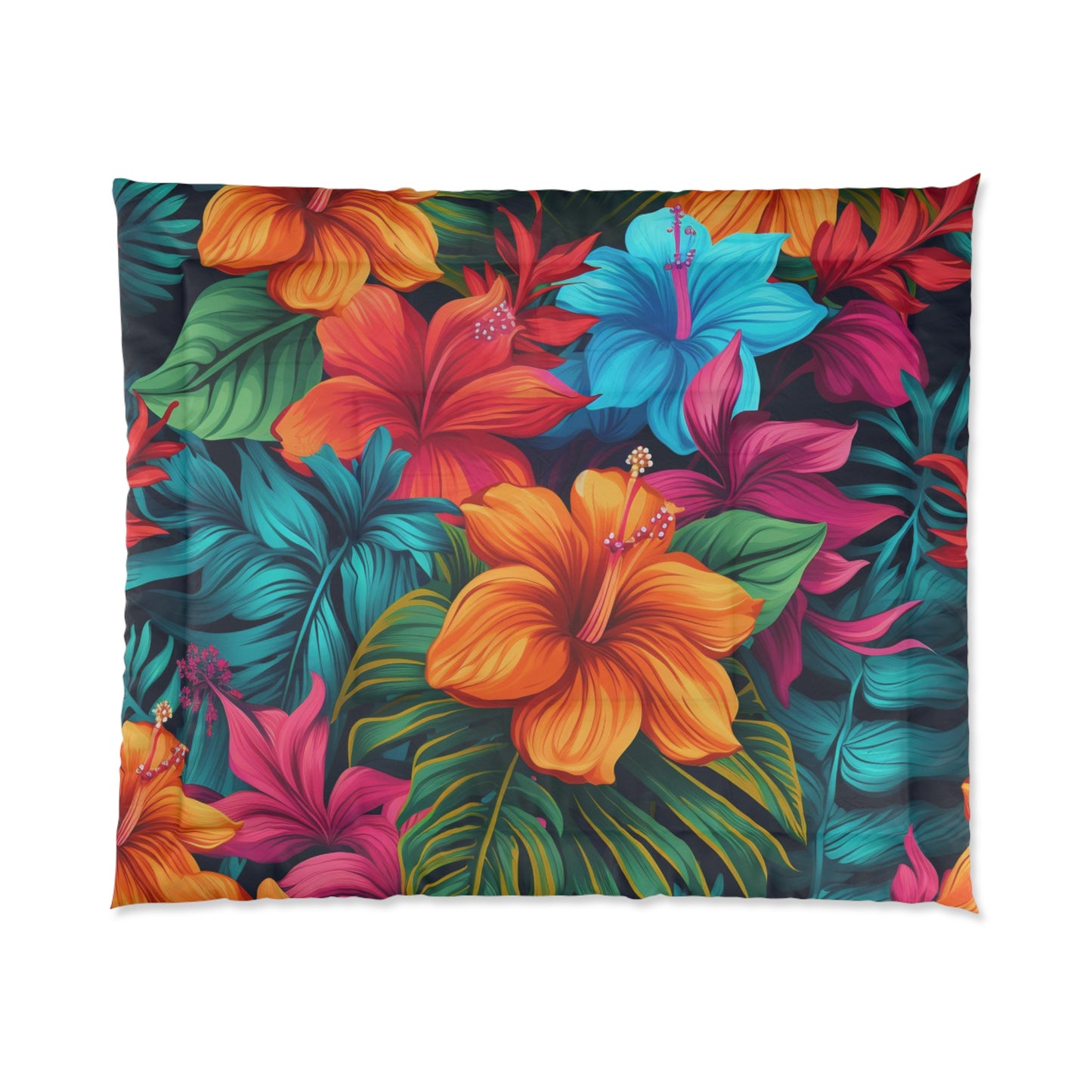 Vibrant Hawaiian-Inspired Tropical Floral Pattern Design Comforter