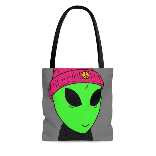 The Visitors Green Alien Peace Hat AOP Tote Bag