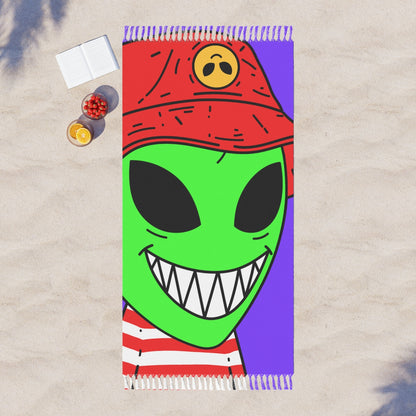 Alien Character Cartoon Red Hat Striped Shirt Big Smile Boho Beach Cloth