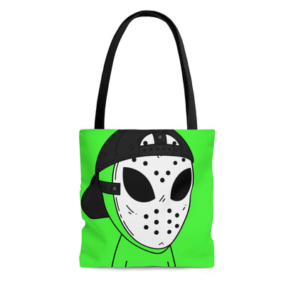 White Hockey Mask Green Alien Visitor Hockey AOP Tote Bag