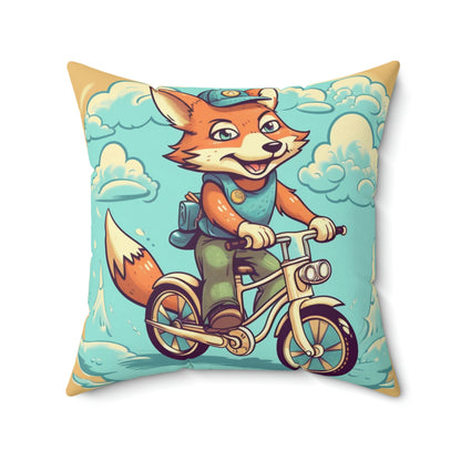 Almohada cuadrada de poliéster hilado con diseño de ciclista de Fox Bike Ride Adventure 