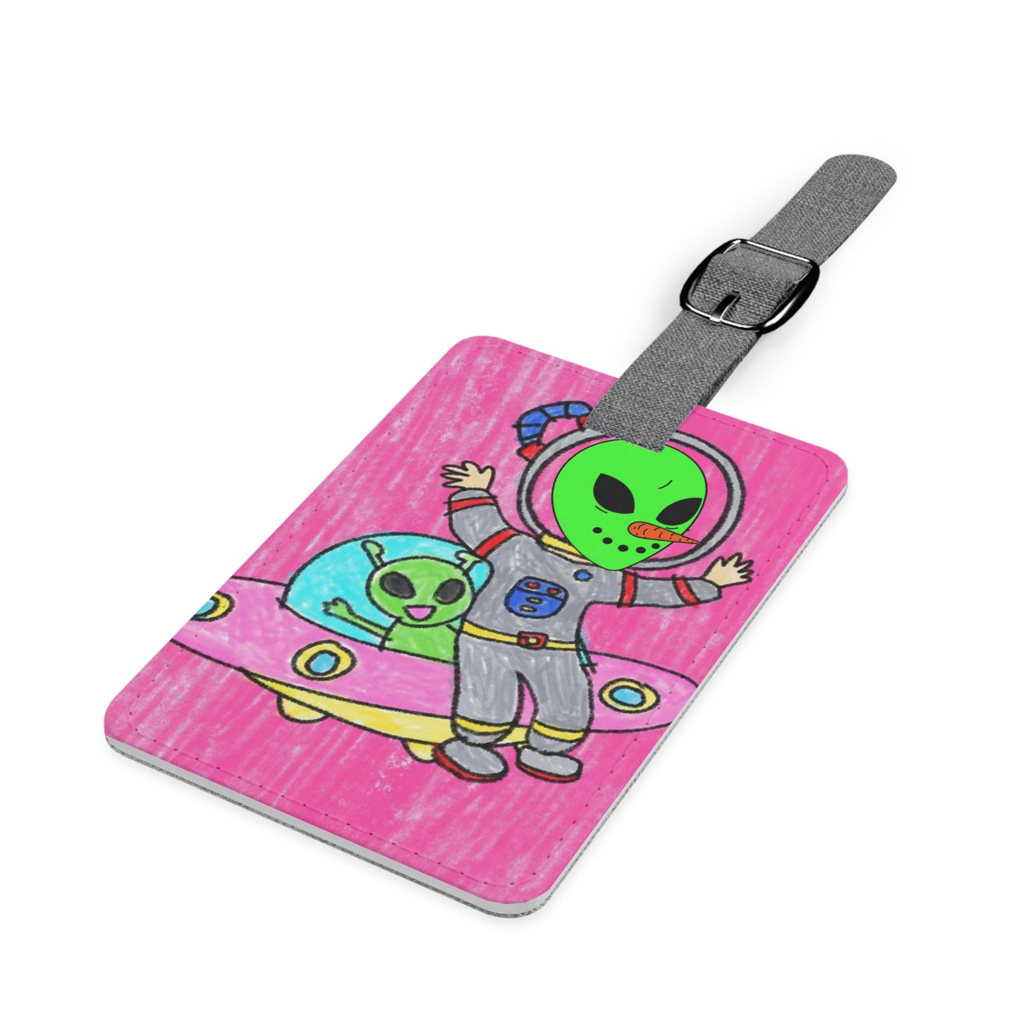 Veggie Visi Alien Vegetable Visitor UFO Saffiano Polyester Luggage Tag, Rectangle