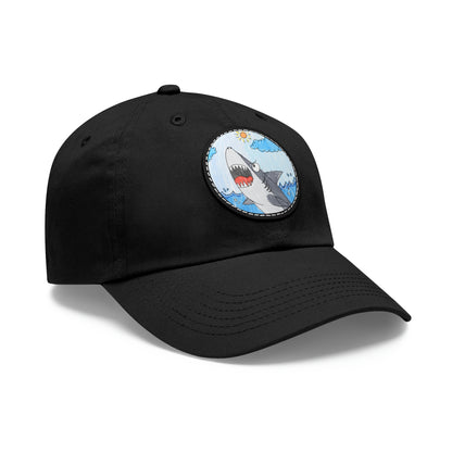 Shark Jaw Teeth Attack Ocean Sea Creature Dad Hat with Leather Patch (Round)