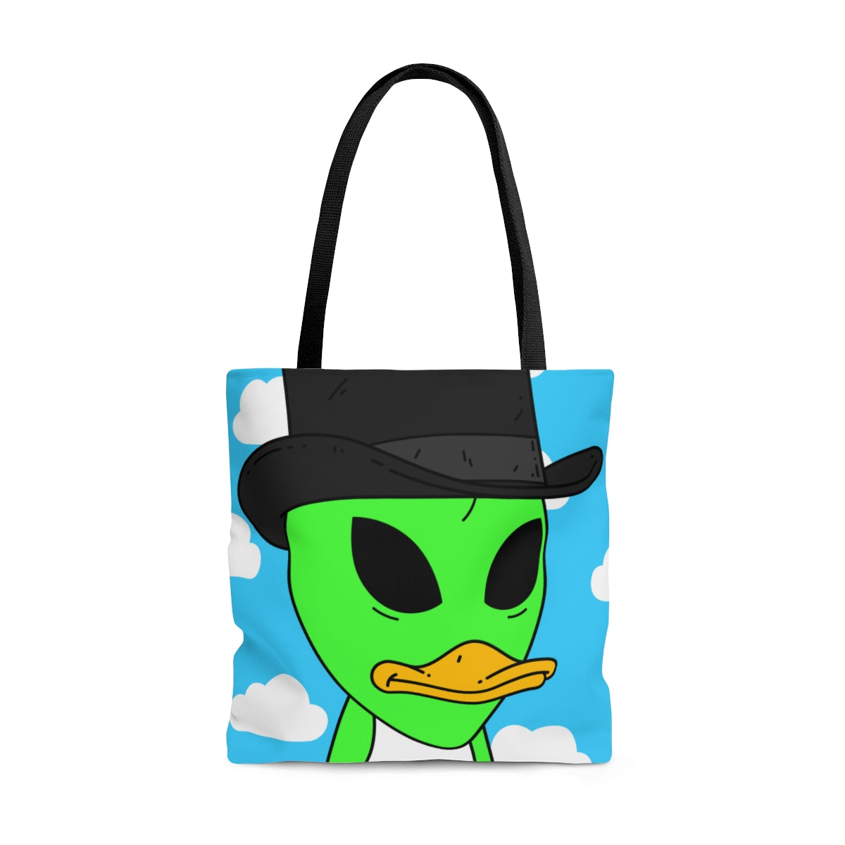 The Visitors Green Alien Duck Black Top Hat AOP Tote Bag