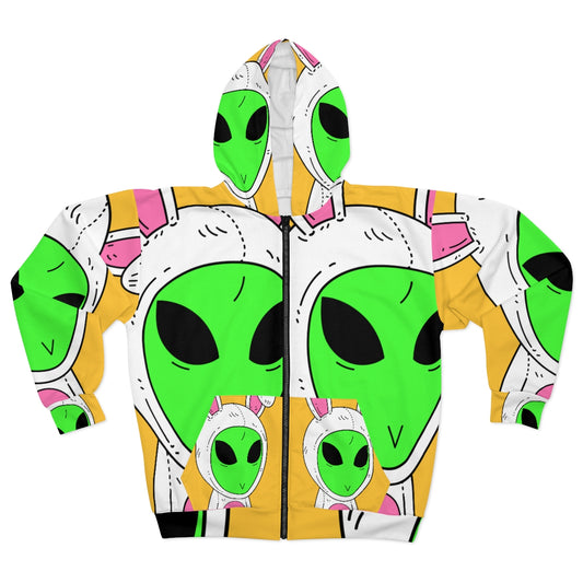 Bunny Rabbit Suit Duck Outfit Character Alien AOP Unisex Zip Hoodie