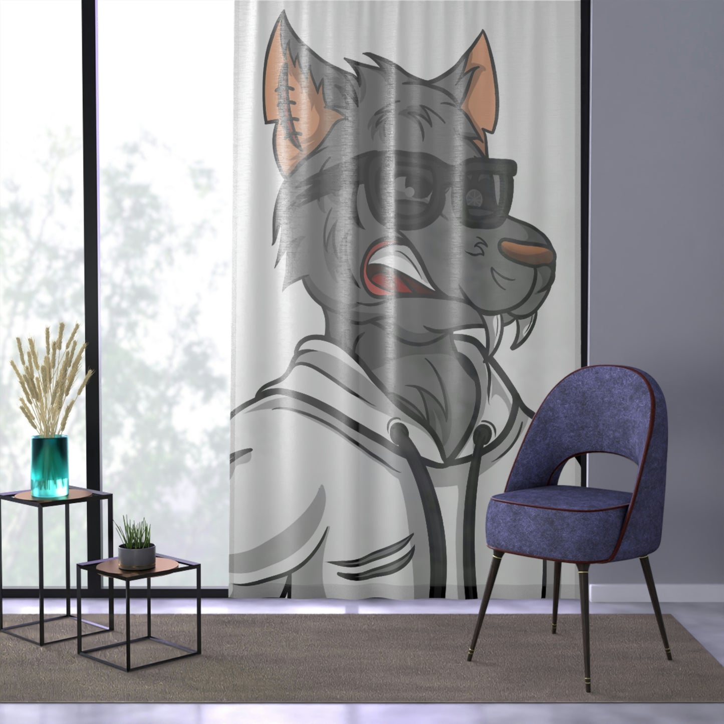 Cyborg Wolf Black Shades White Sweatshirt Wolve Window Curtain