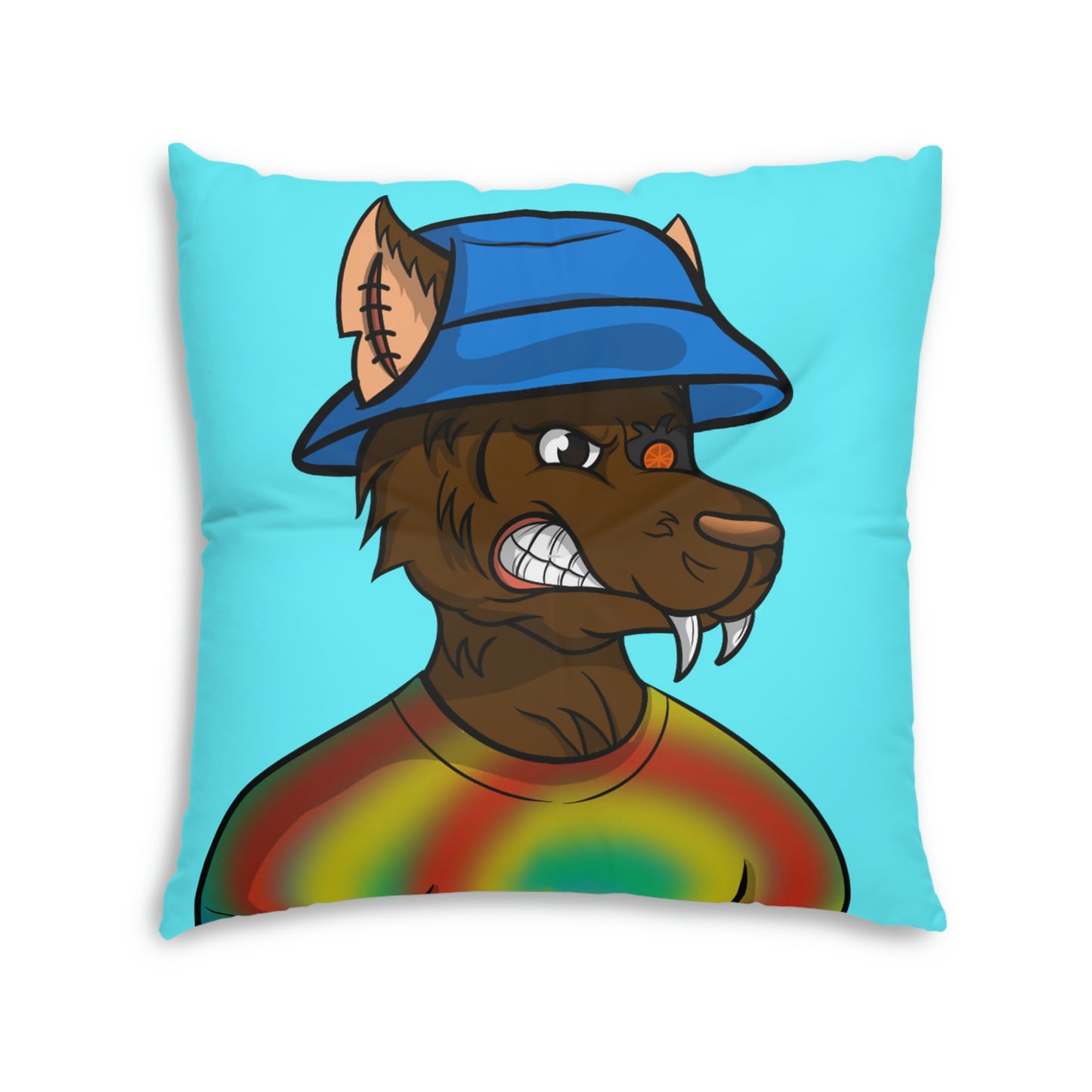 Brown Wolf Fur Cyborg Wolve Bucket Hat Tie Dye Shirt Tufted Floor Pillow, Square