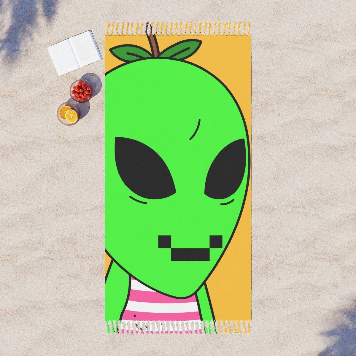 Digital Face Green Apple Head Visitor Boho Beach Cloth