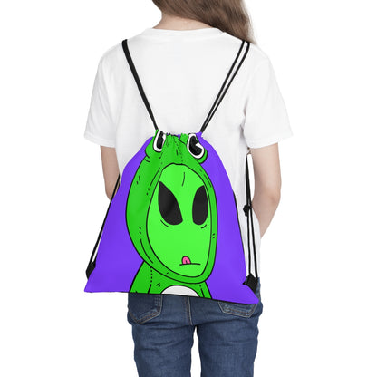 Green Kek Frog Alien Space Character Cartoon Pink Tongue Visitor Outdoor Drawstring Bag