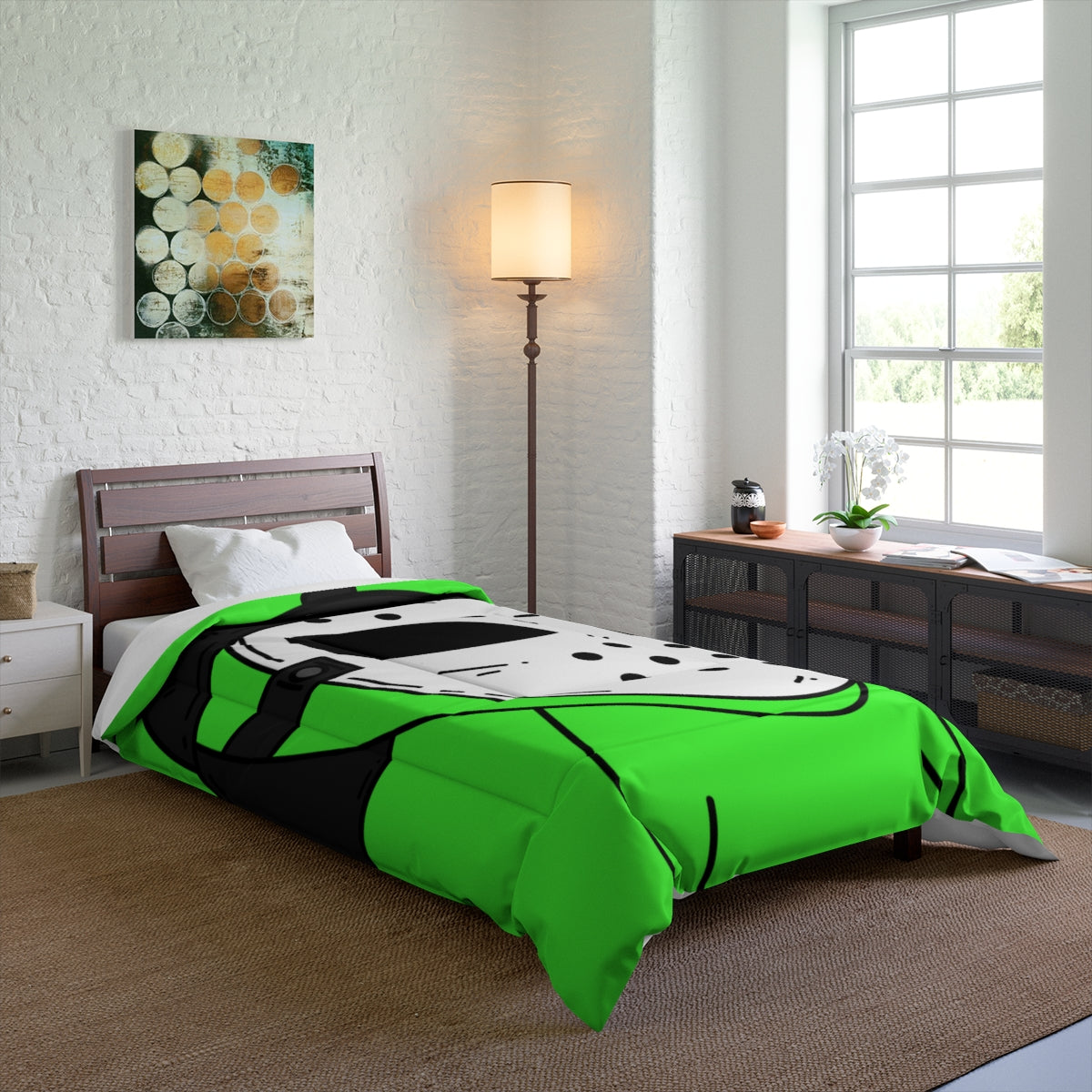 Hockey White Mask Green Alien Visitor Bed Comforter