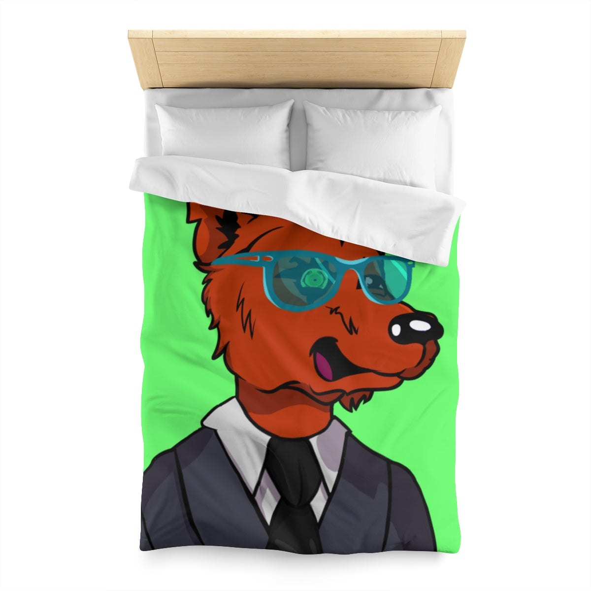 Cyborg Wolf Grey Suit Black Tie Blue Glasses Orange Fur Microfiber Duvet Cover