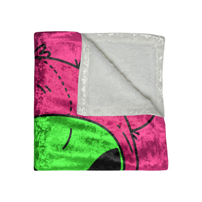 Pink Bear Green Peace Hand Tongue Visitor Alien Crushed Velvet Blanket