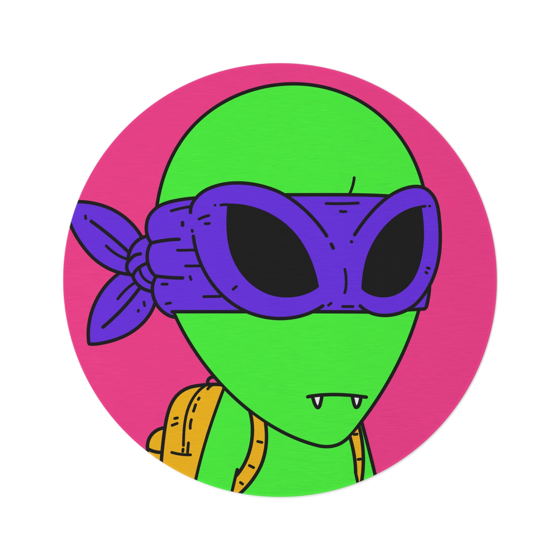 Green Vampire Alien Purple Ninja Mask Yellow Backpack Visitor Round Rug - Visitor751