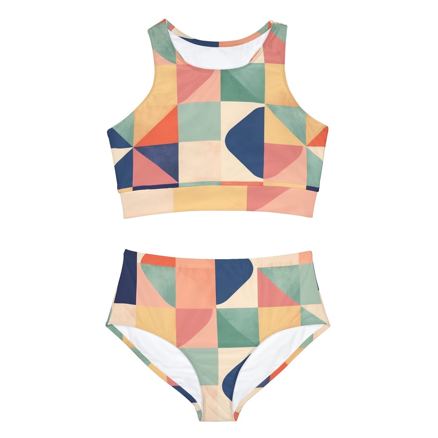 Geometric Shapes Minimalist Sporty Bikini Set - Pastel Decor (AOP)