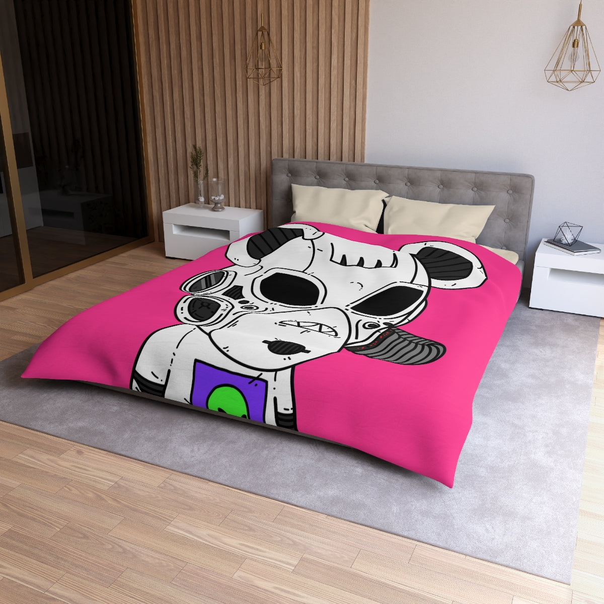 Armored White Mouse Ears Future Alien Cyborg Machine Visitor Microfiber Duvet Cover