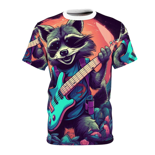 Furry Raccoon Guitarist: Animal Musician Rock Star Unisex Cut & Sew Tee (AOP)