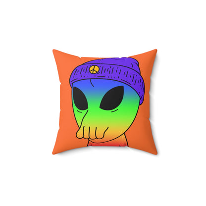 Rainbow Peace Alien Squid Mouth Visitor Spun Polyester Square Pillow