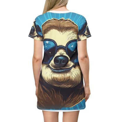 Retro Space Sloth Animal Design Shirt Dress (AOP)