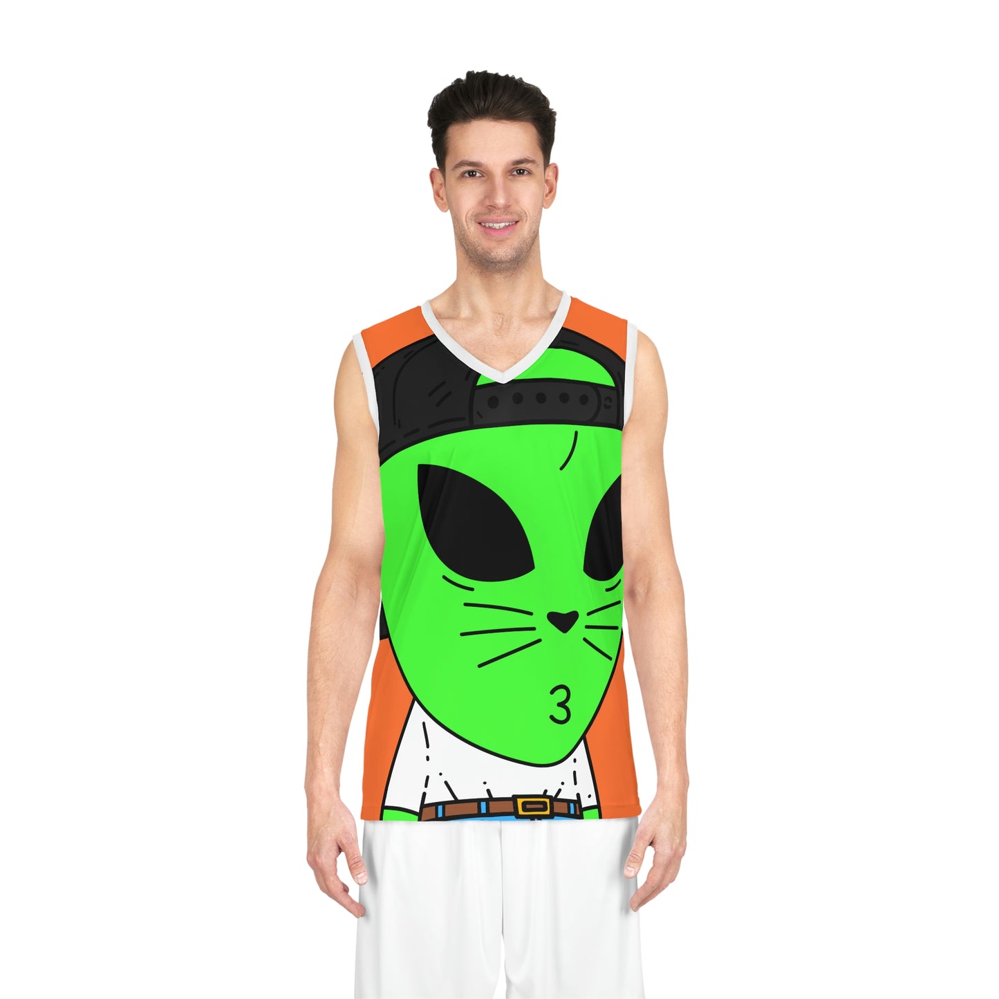 Cat Whiskers Visitor Green Alien Basketball Jersey (AOP)