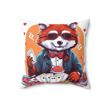 Red Panda Poker Card Player Anime Graphic Spun Polyester Square Pillow