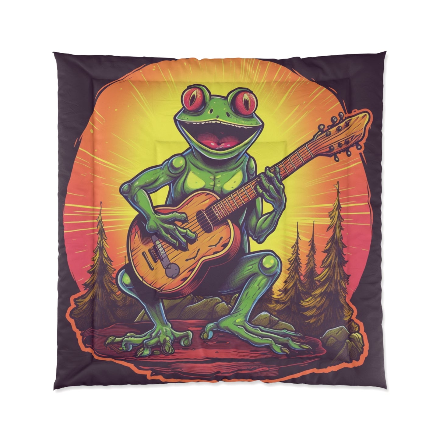 Classic Frog ontop a log Style Guitar Playing Musician Comforter