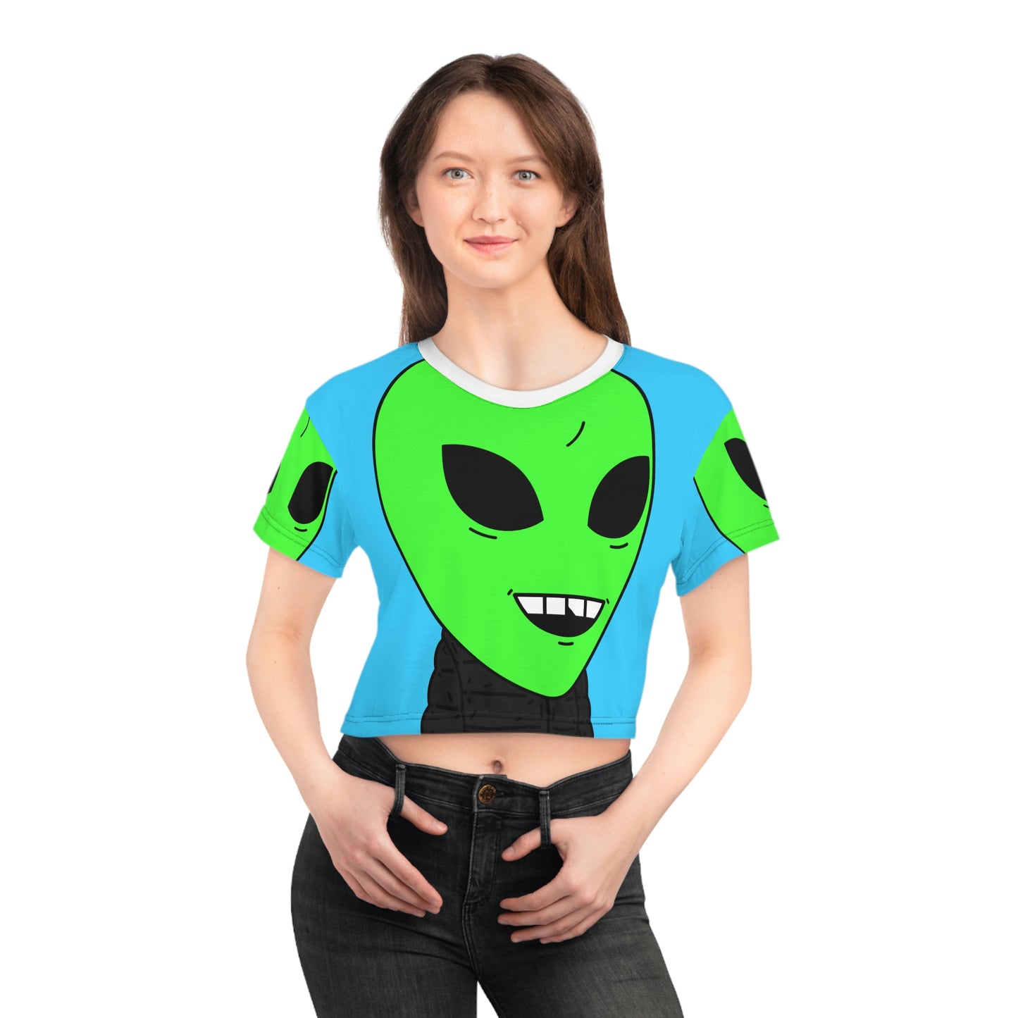 Green Apple Chipped tooth Visitor Smiling Crop Tee (AOP)