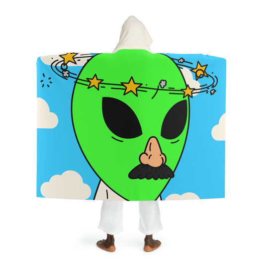 Alien Green Star Head Fake Nose Mustache Imposter Anti Human Visitor Hooded Sherpa Fleece Blanket