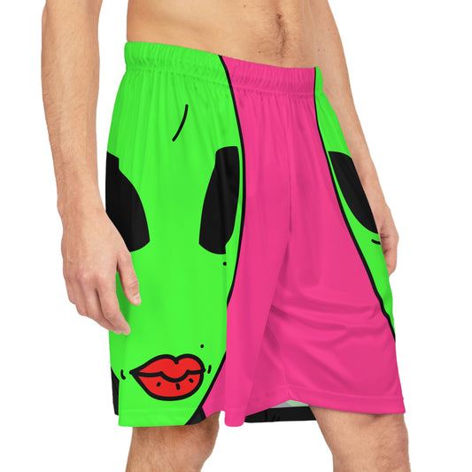 8 Ball Green Alien Lipstick Visitor Pool Player Game Basketball Shorts