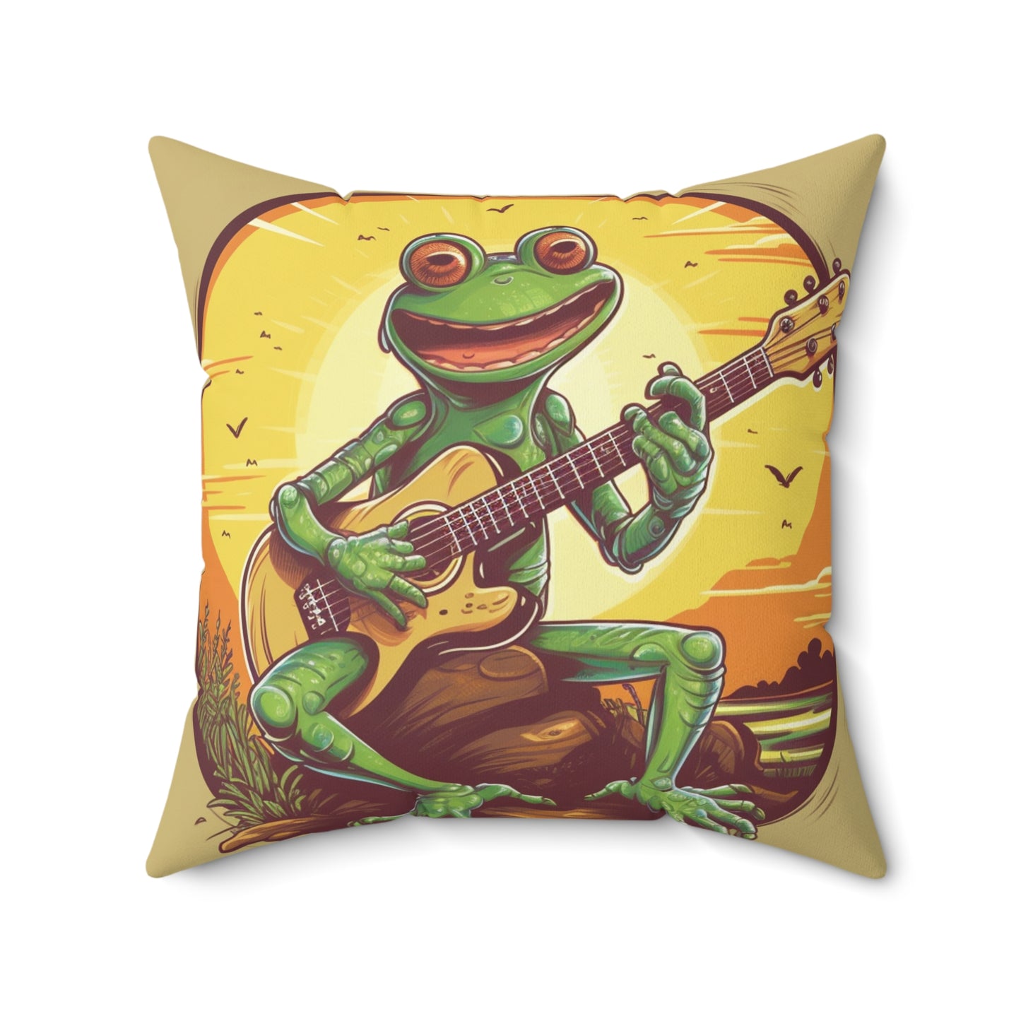 Swamp Frog Acoustic Guitar Player Outdoor Spun Polyester Square Pillow