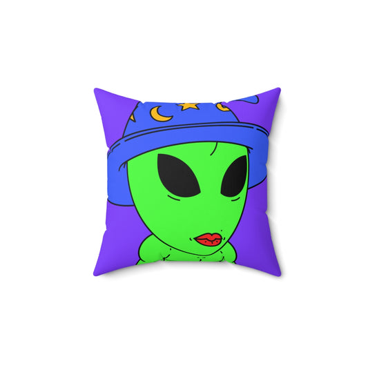 Blue Wizard Hat Alien Muscle Lipstick Green Visitor Spun Polyester Square Pillow