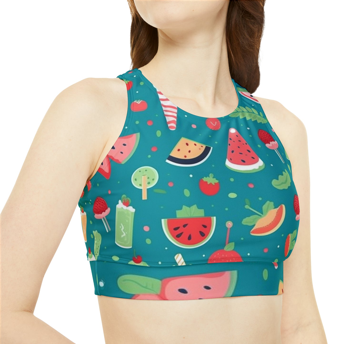 Quirky Summer Food Watermelon Ice Cream Cocktail Pattern Sporty Bikini Set (AOP)