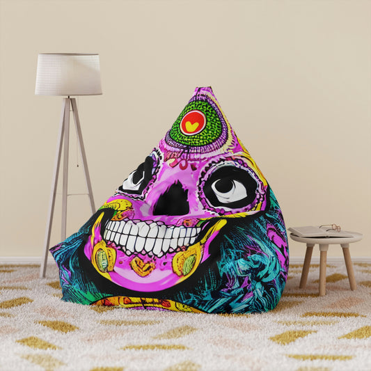 Trippy psychedelic Skull Skeleton Head Face Bean Bag Chair Cover