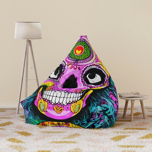 Funda para silla con diseño de calavera psicodélica y cara de esqueleto 