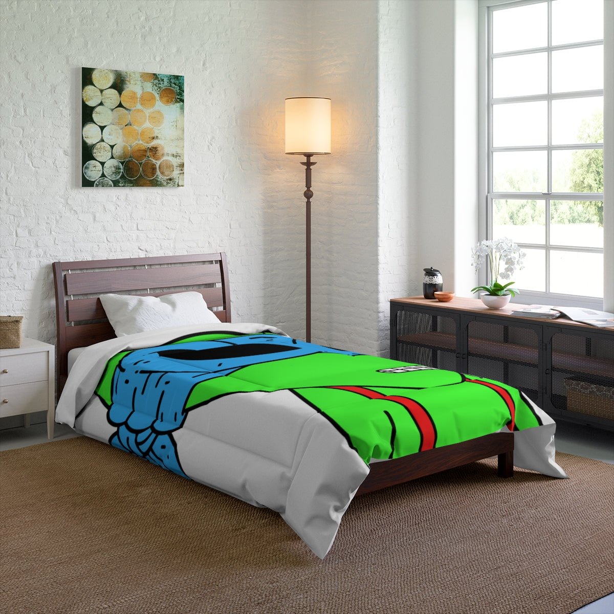 Green Alien Blue Ninja Mask Red Suspenders Visitor Bed Comforter