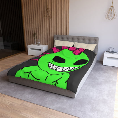 Spiked Pink Hair Muscle Big Smile Green Alien Visitor Microfiber Duvet Cover