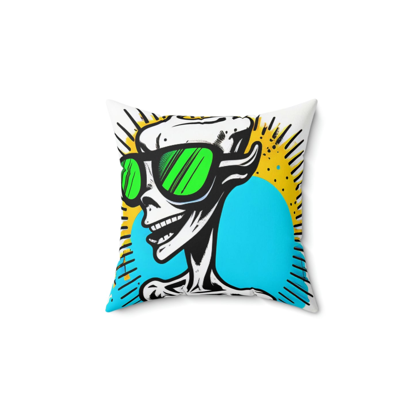 Almohada cuadrada de poliéster hilado con cultura pop, extraterrestre, personaje espacial 