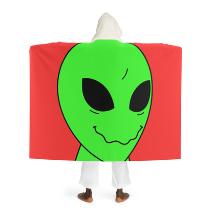 Green Smile Alien Visitor Hooded Sherpa Fleece Blanket