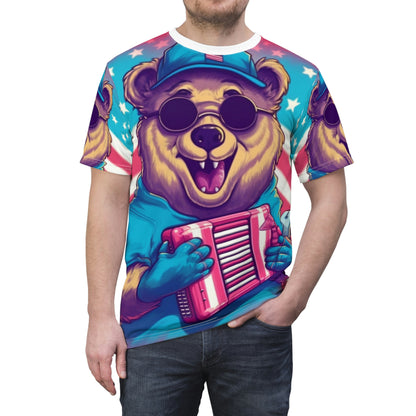 Accordion Musical Bear USA American Style Animal Unisex Cut & Sew Tee (AOP)