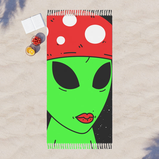 Mushroom Head Green Alien Visitor w/ Red Lips Boho Beach Cloth - Visitor751