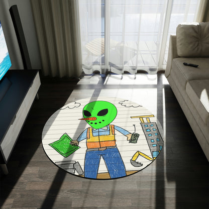 Construction Builder Building Alien Veggie Visi Vegetable Visitor Round Rug