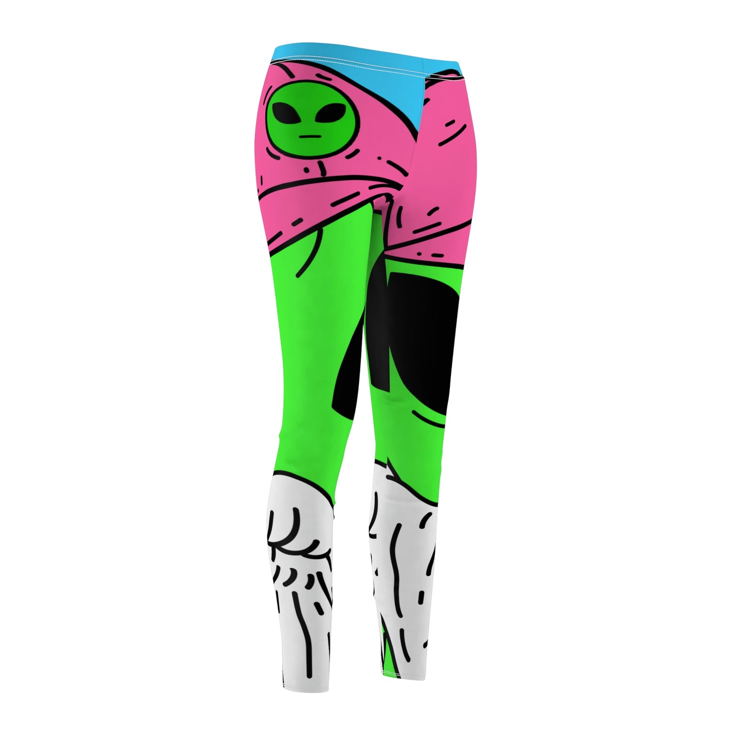 Beard Visitor Pink Hat Alien Cartoon Women's Cut & Sew Casual Leggings (AOP)