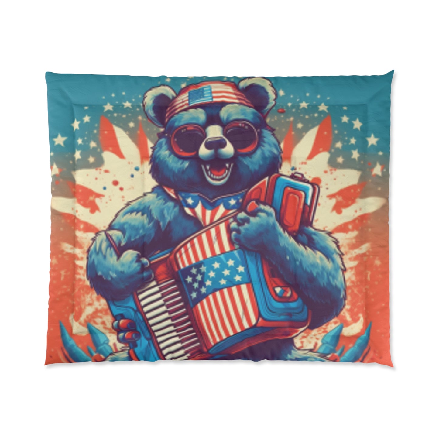 Accordion Bear Patriotic 4th of July American Music Comforter