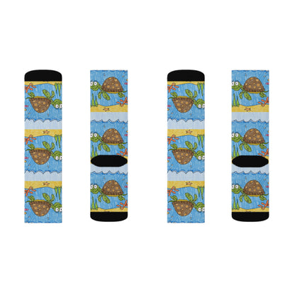 Sea Turtle Beach Sand Ocean Sublimation Socks