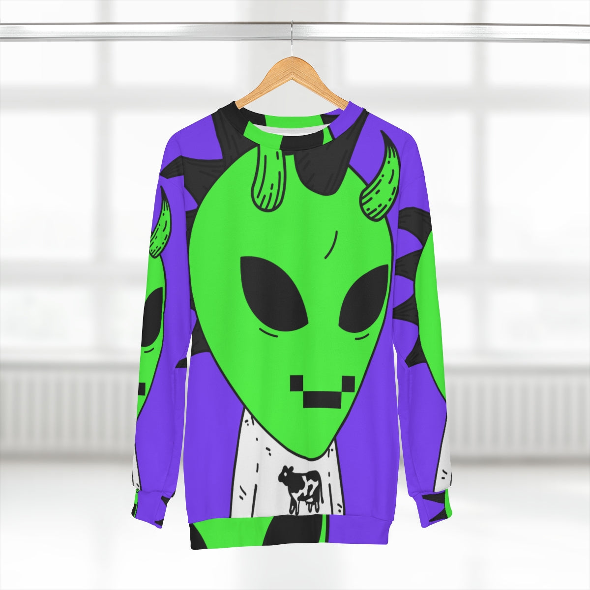 Sudadera unisex con leche de vaca Moo Digital Anim Alien AOP 