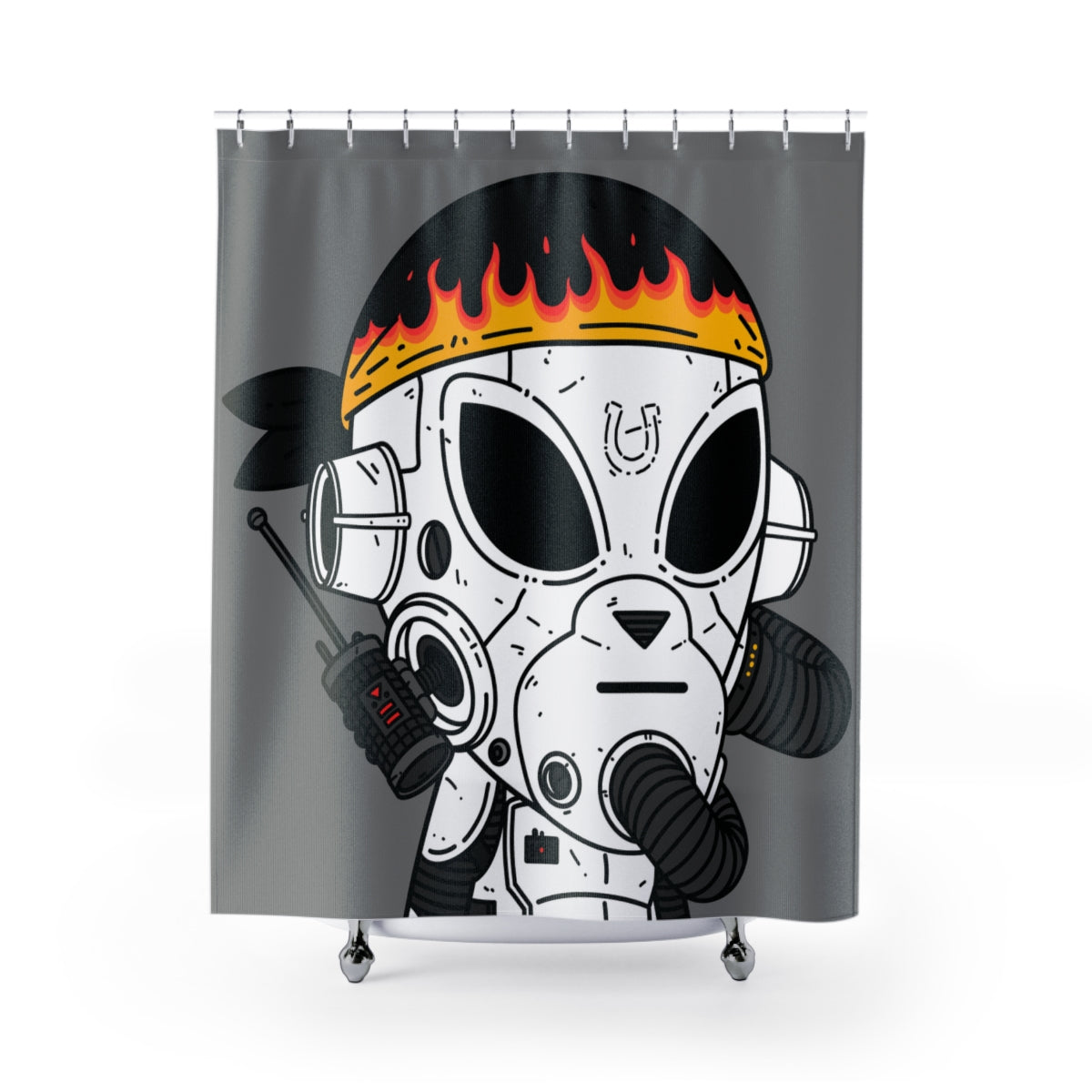 Burb Fire Bandana Herradura Blindada Futuro Blanco Alien Cyborg Máquina Visitante Cortinas de Ducha