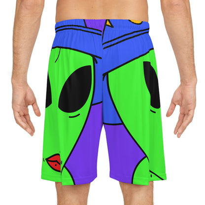 Blue Wizard Hat Alien Muscle Lipstick Green Visitor Basketball Shorts (AOP)