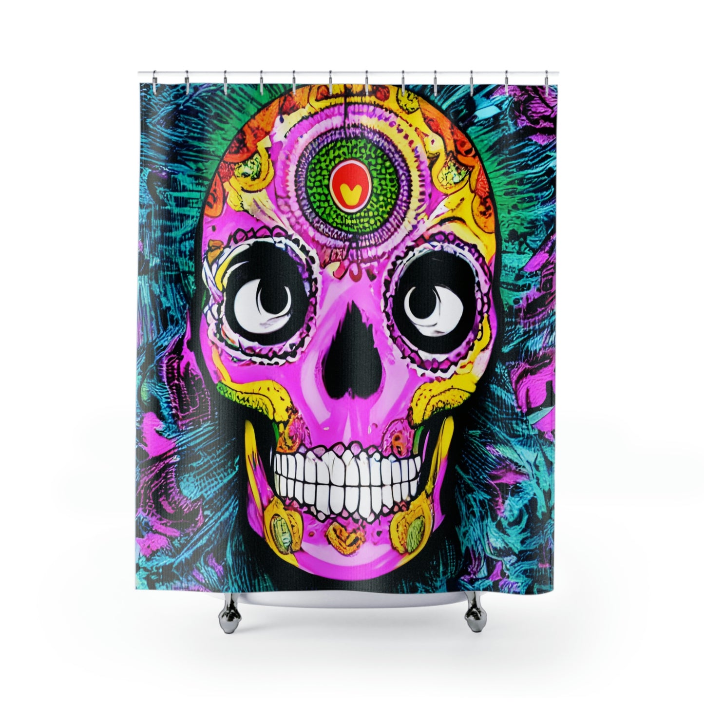 Cortinas de ducha con cara de cabeza de esqueleto de calavera psicodélica trippy 