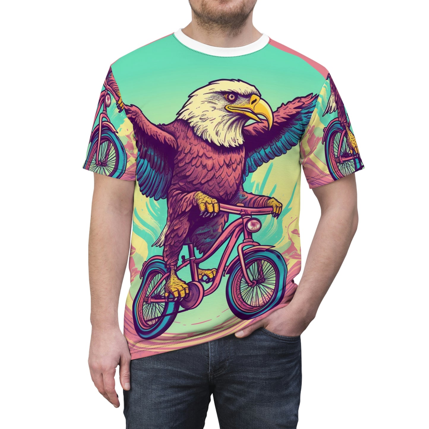 Bicycle Bike American Eagle Biker Graphic Unisex Cut & Sew Tee (AOP)