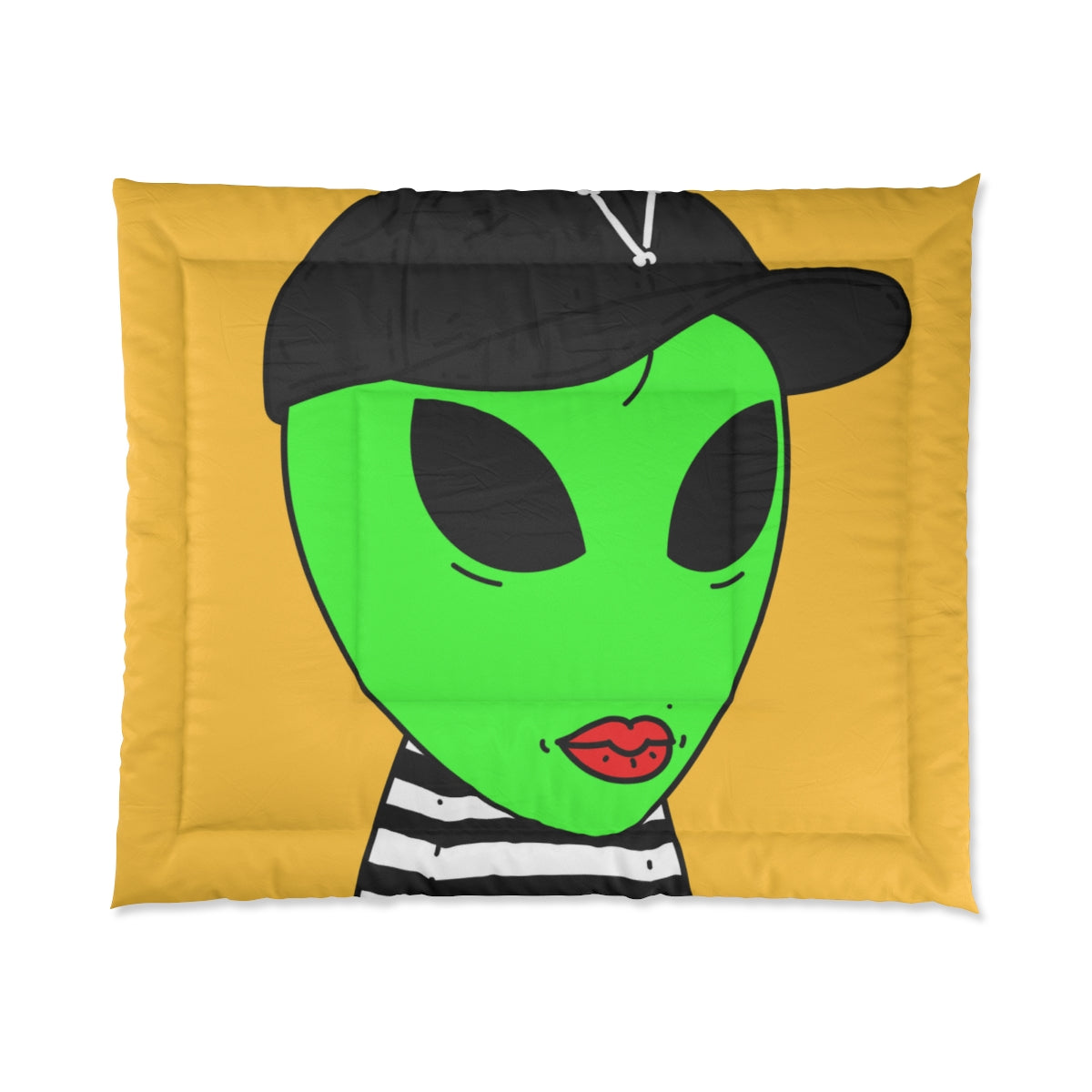 Black Striped Shirt Visitor Green Alien Black Cap V Bed Comforter